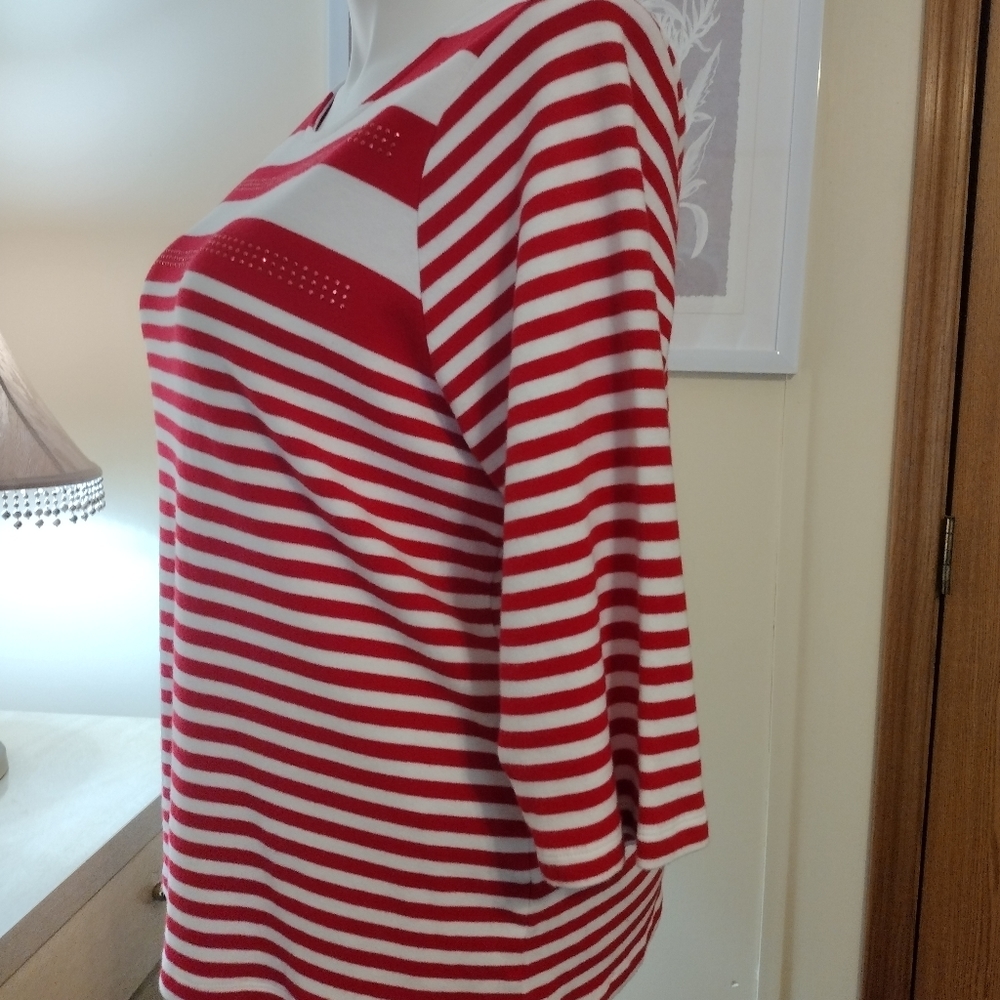 CJ Banks 1X Red White Striped Dazzled Nautical Boat neck 3/4 Sleeve Knit - Picture 6 of 11